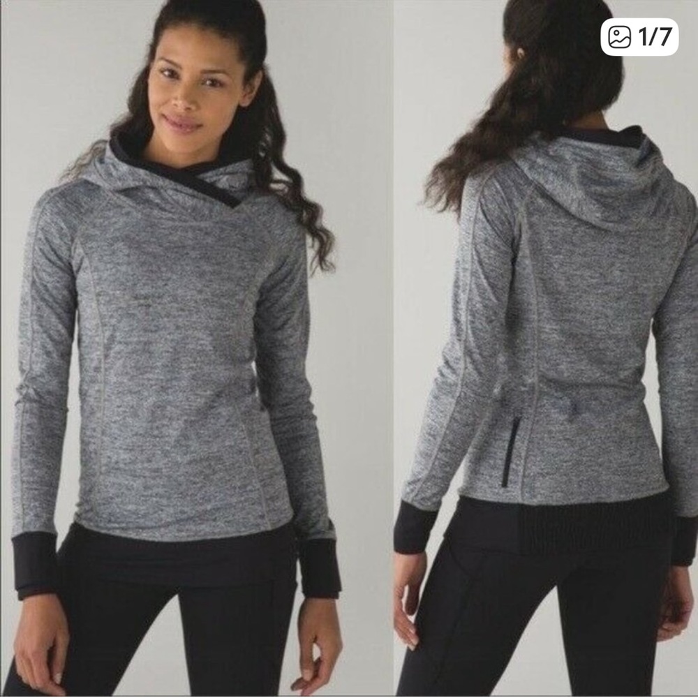 LULULEMON Think Fast Hoodie Space Dye Dark Slate/ Black sz 8